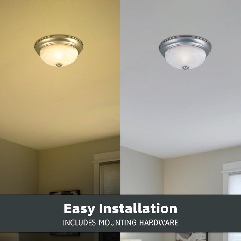 DESIGNERS FOUNTAIN Reedley 2-Lights Flush Mount Ceiling Light, 11 Inch Lighting Fixture for Kitchen, Bedroom, Bathroom, and Hallway, White Alabaster Glass, Pewter, 1257S-PW-AL - Image 5